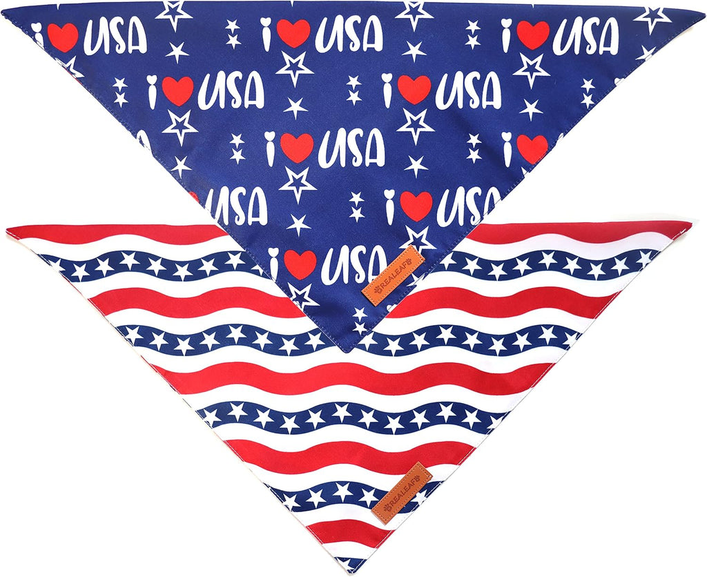 4th of July Bandanas 2 Pack, Triangle Reversible American Flag Pet Patriotic Scarf for Boy and Girl, Premium Durable Fabric, USA Bandana for Medium and Large Dogs (Large) - view 3