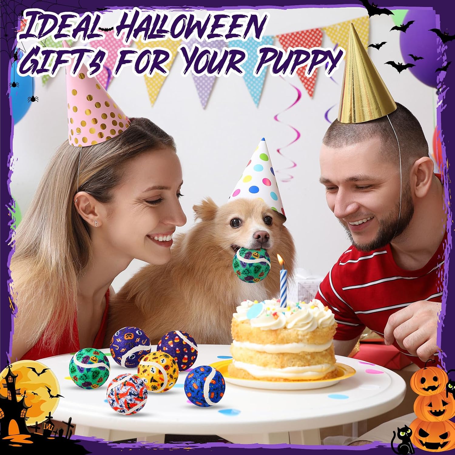 36 Pcs Halloween Dog Toys Bulk, 2.5 Inch Squeaky Tennis Balls for Small Medium Large Dogs Pets Puppy Chew Teething Toy Interactive Training Gifts Xmas Stocking Stuffers - view 6