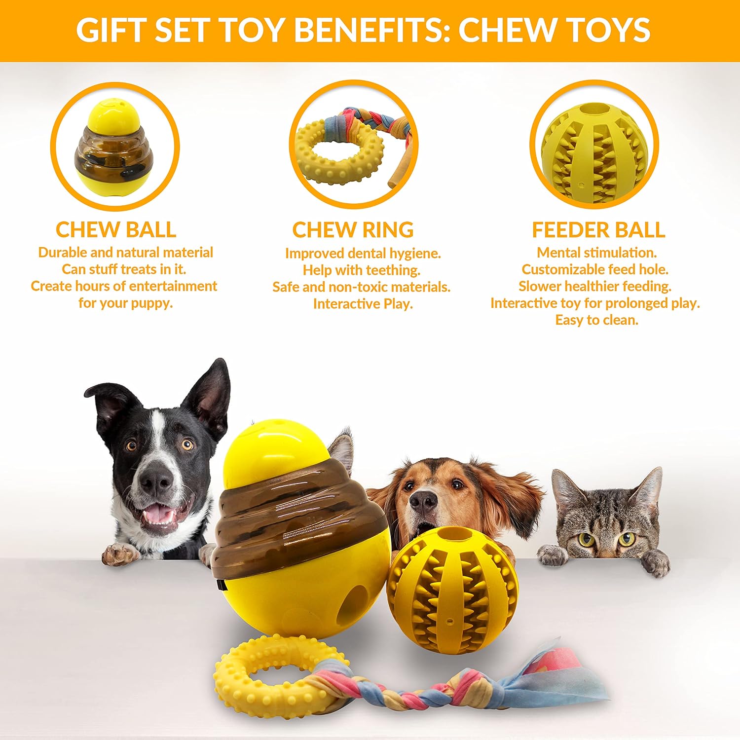 Puppy starter kit – 5pc dog toy gift set for small dogs – new puppy essentials gift box with blanket, squeaky plush, teething ring, treat ball & chew ball (yellow) - view 4