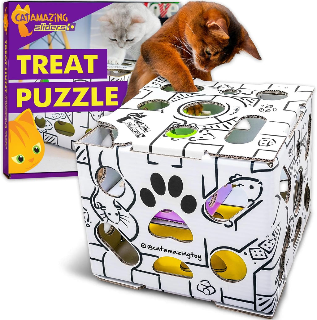 Sliders – puzzle toy for indoor cats – treat box interactive maze – enrichment feeder – best cat toy ever!