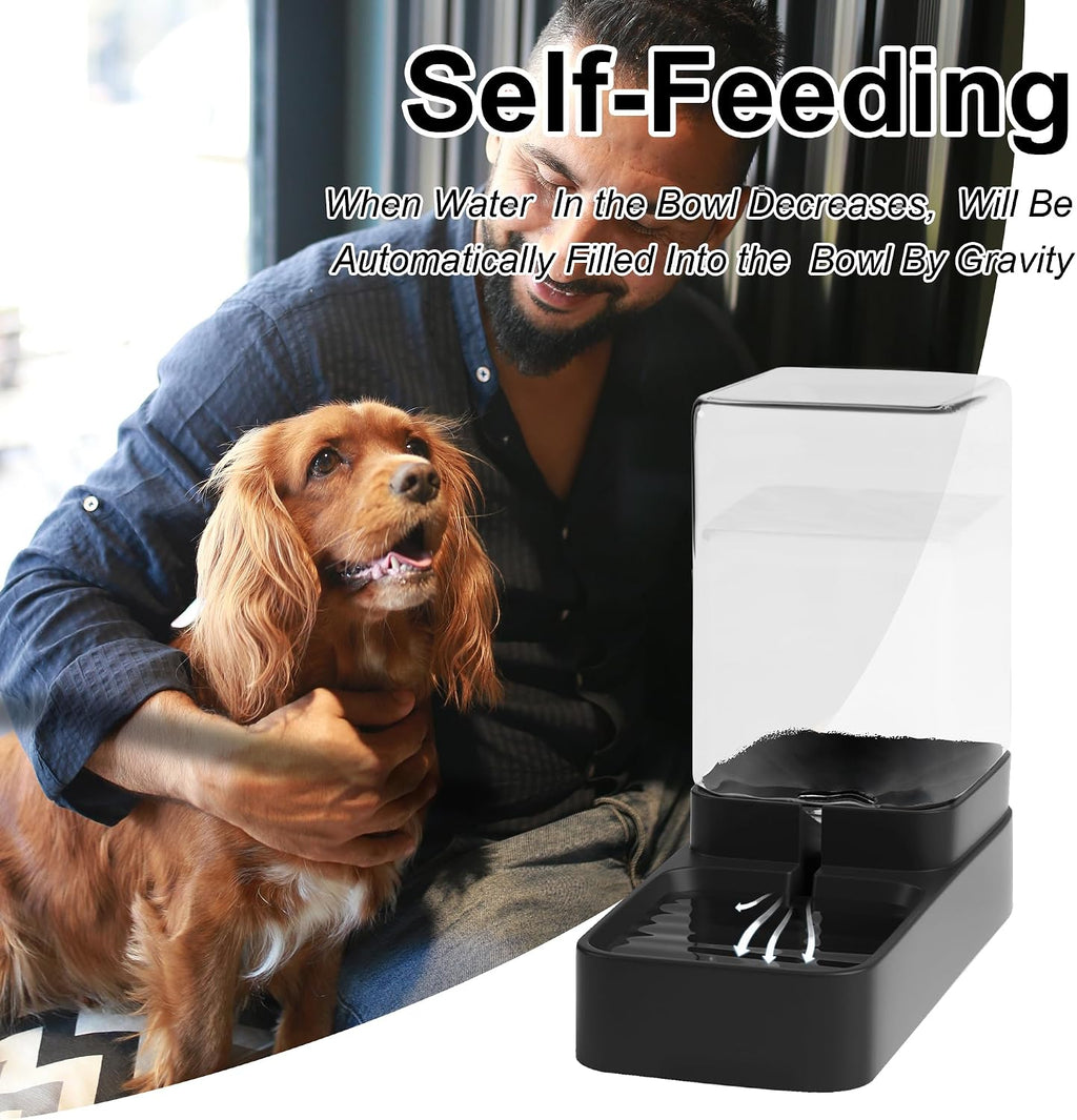 Automatic cat feeder and water dispenser in set with pet food bowl, gravity dog waterer and food feeder for small medium dog cat puppy kitten large capacity (3.3L, black) - view 6