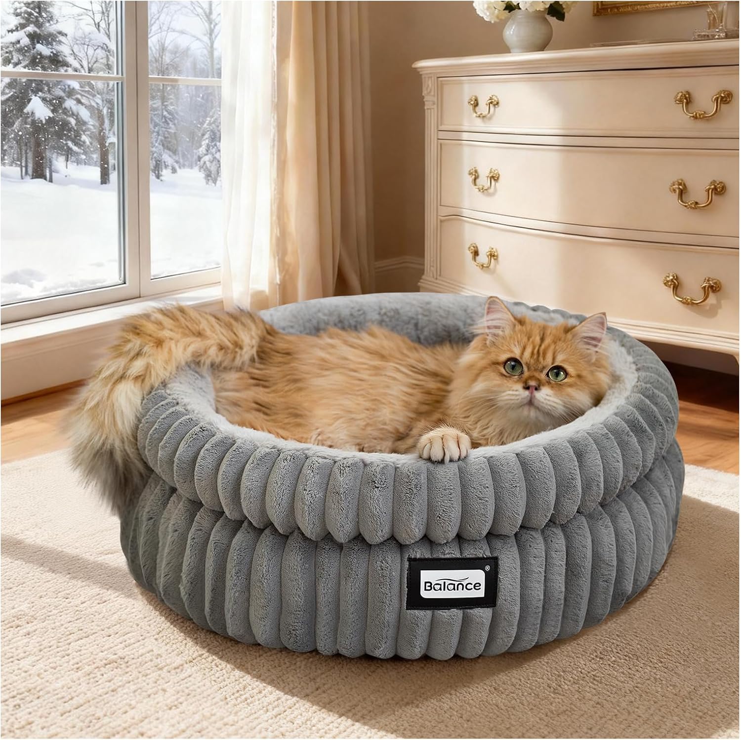 Cat Bed Kitten Bed, Washable Round Cat Beds for Indoor Cats, Super Soft Plush Faux Fur Pet Bed for Puppy and Kitten with Anti-Slip Bottom - view 8