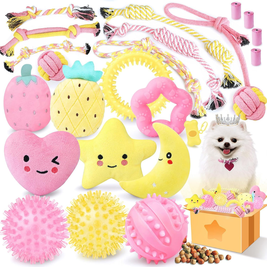 Pink Puppy Toys for Boredom - 23 Pack Puppy Chew Toys for Teething, Interactive Dog Toys for Puppies, Cute Small Dog Toys with Treat Ball, Squeaky Dog Chew Toys and Ropes - view 7