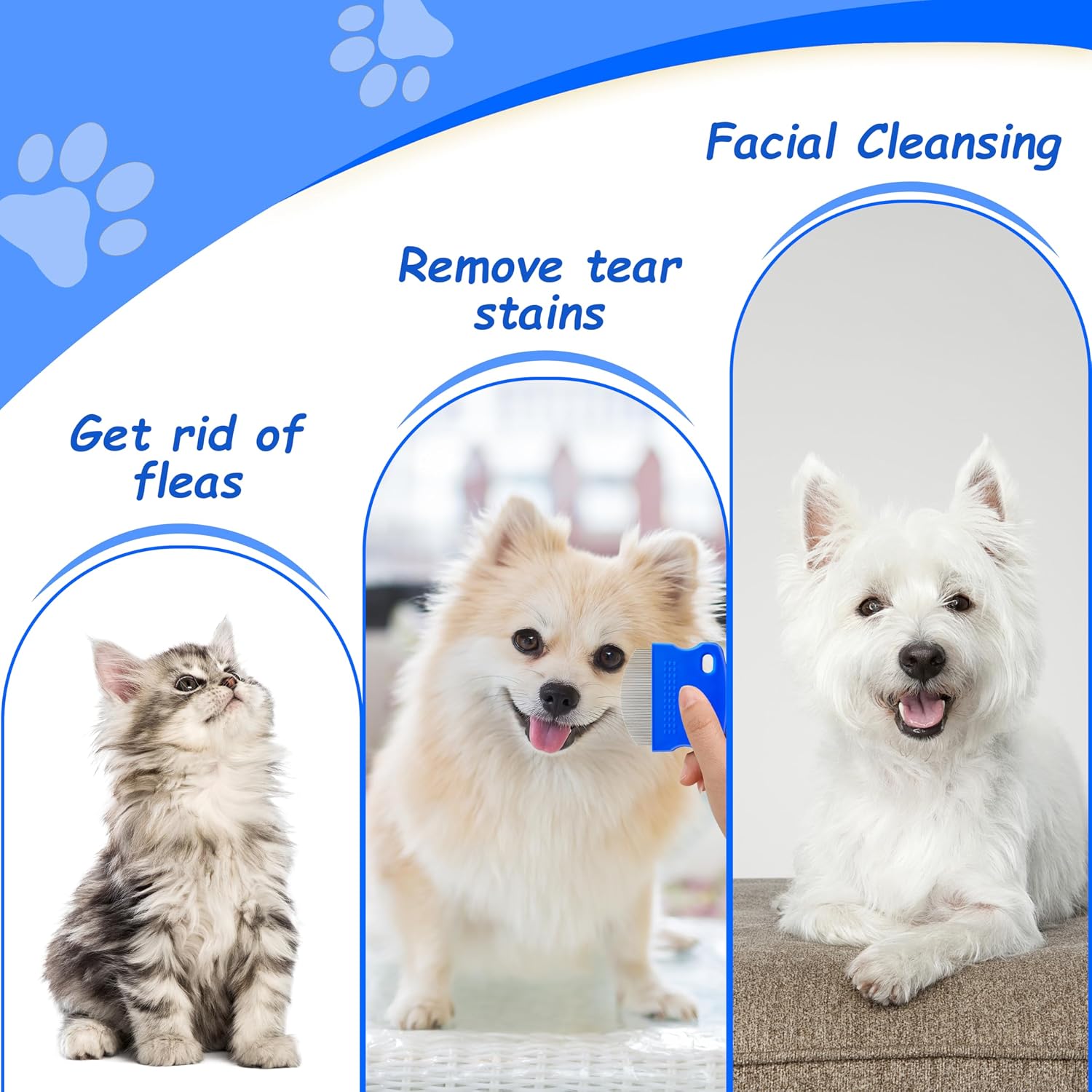 2 Pack Professional Eye Comb For Pets,Stainless Steel Tear Stain Remover,Flea Lice Comb,For Cats & Dogs,Gentle Round-Head Grooming Tool,Precisely Removes Stains, Dirt And Debris From The Eye Area - view 3