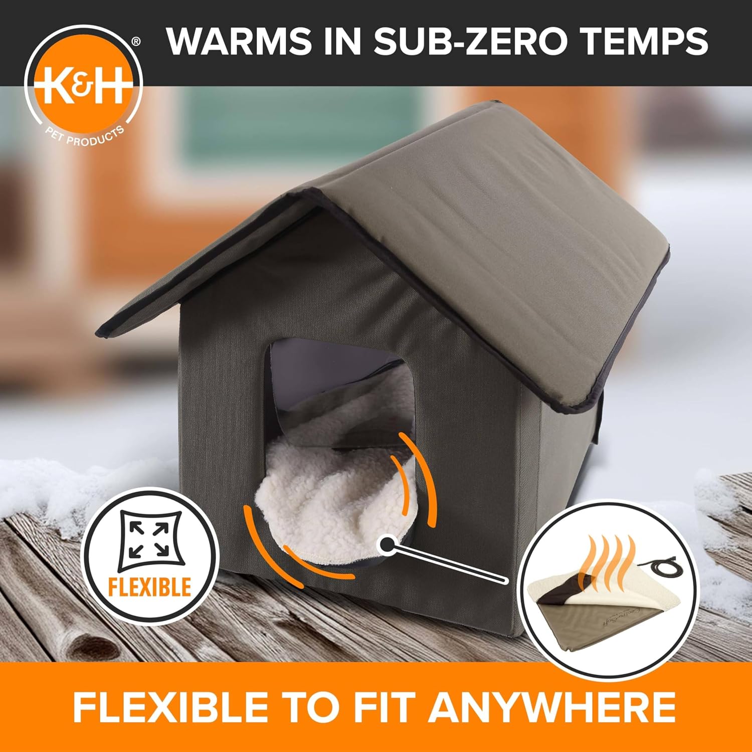 Heating pad, outdoor pet bed, safety listed, 18x14in, 20W | orthopedic outdoor heating pad for cats, waterproof cushion, flexible design, automatic warming, washable cover, small, tan - view 3