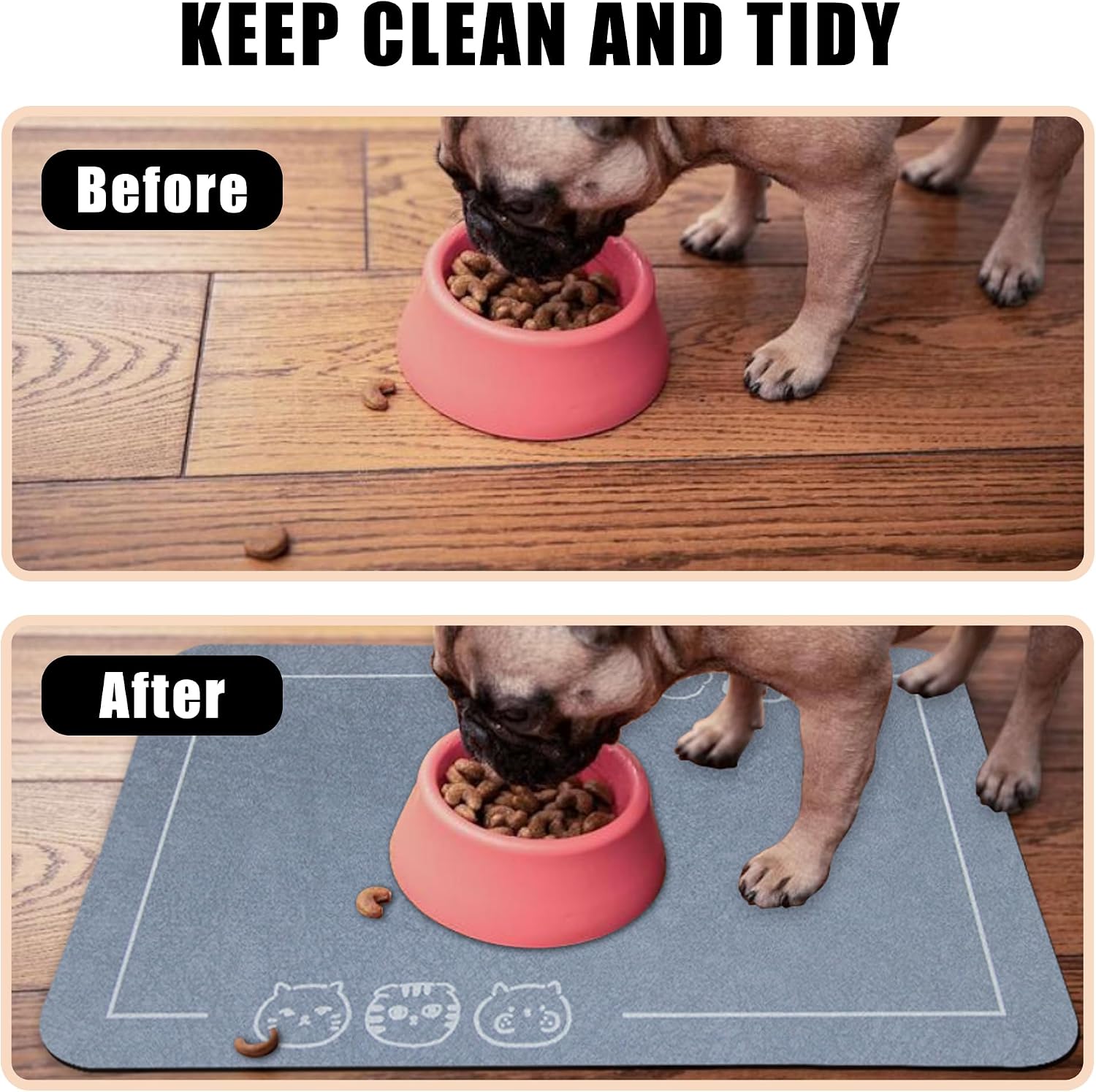 Cat pet food mat - non-slip bottom absorbent quick dry feeding mat for dogs and cats - pet supplies, 11.8"x18.1" beige - view 6