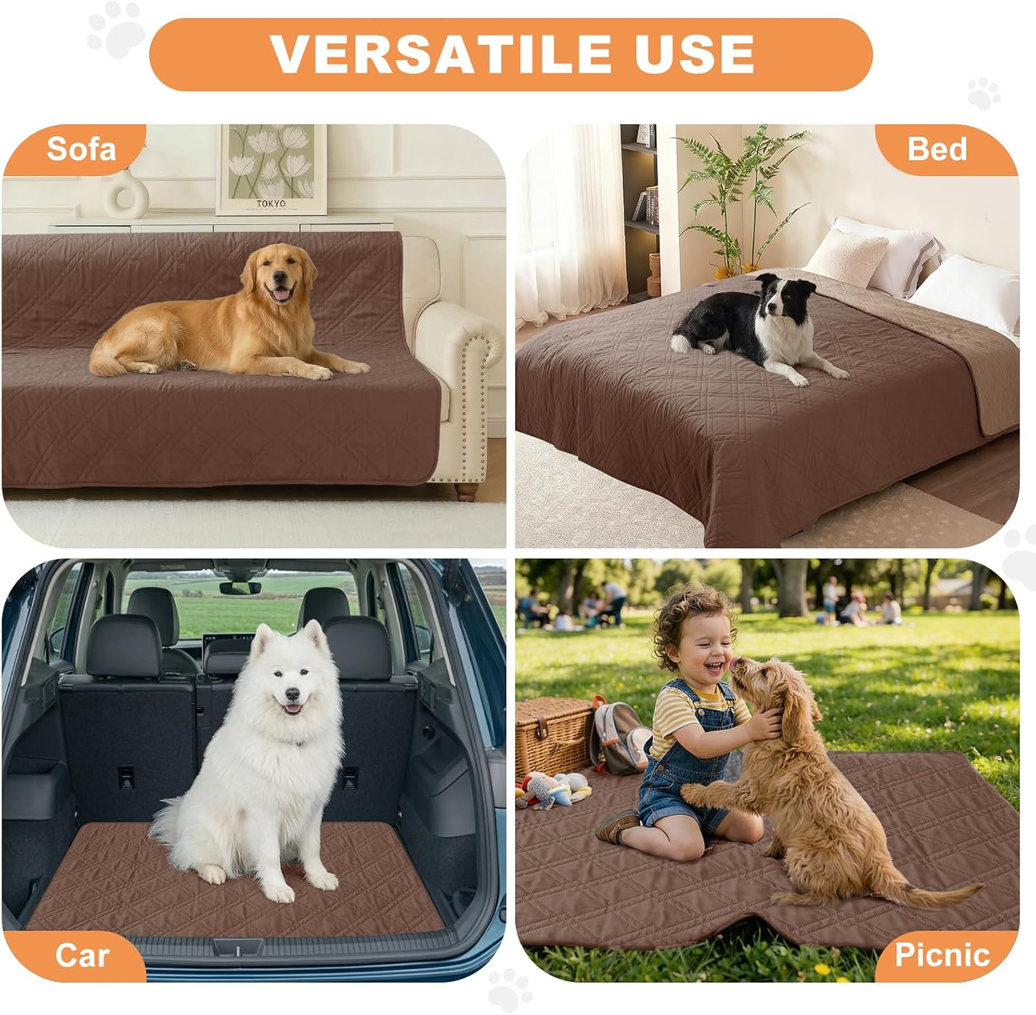 100% waterproof dog bed cover pet blanket, dark brown+taupe 30"x30" |, 7-layer reversible couch covers for dogs met for sofa furniture car camping - view 4