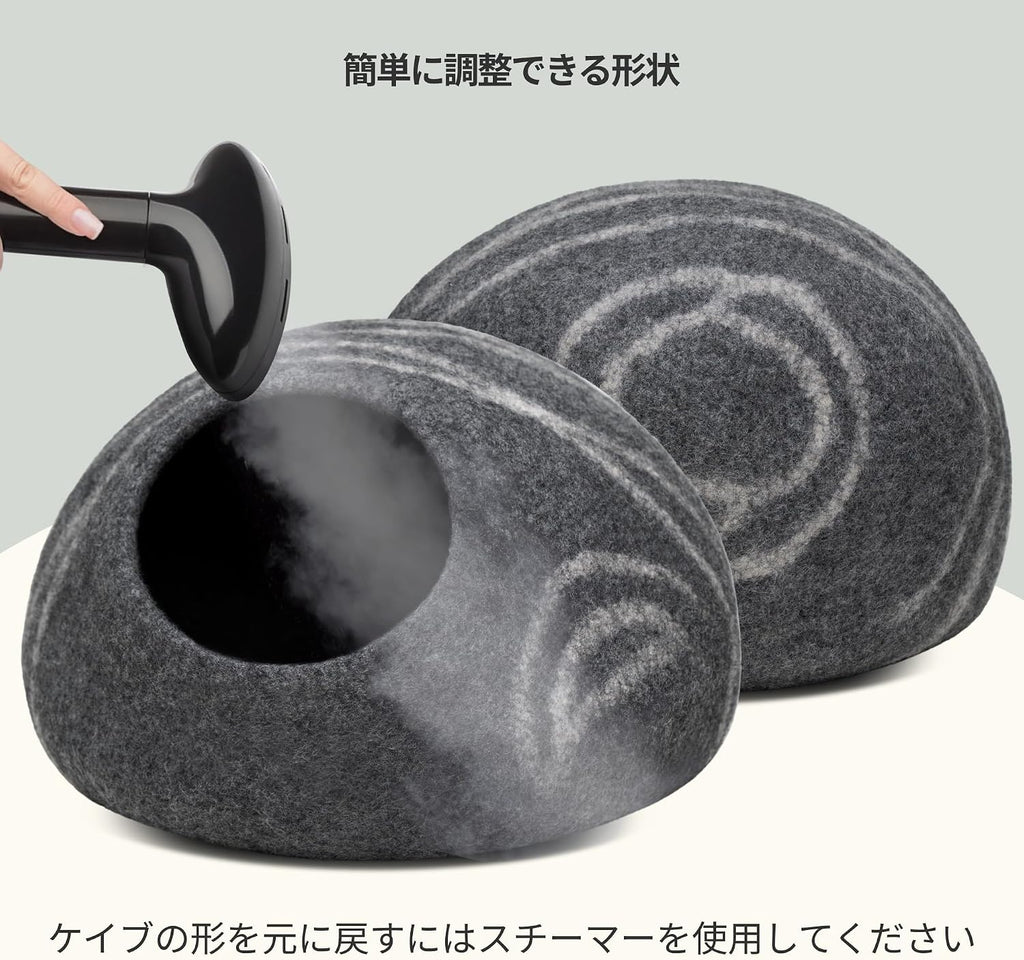 Cat cave – premium felt cat bed enclosure for indoor cats, handmade merino wool (dark grey, medium) - view 5