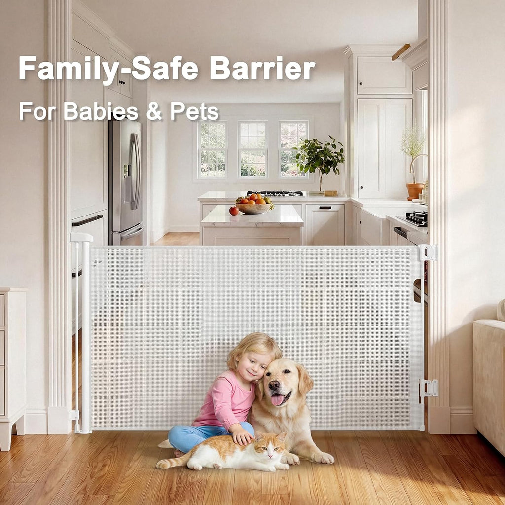 Retractable Baby Gates for Doorways & Stairs, Indoor/Outdoor Mesh Dog Gate for Dogs, Puppies, Infants, Toddlers, Babies, Children, Kids, 33" Tall Expands Up to 60" Width, Safety Retractable Pet Gate - view 2