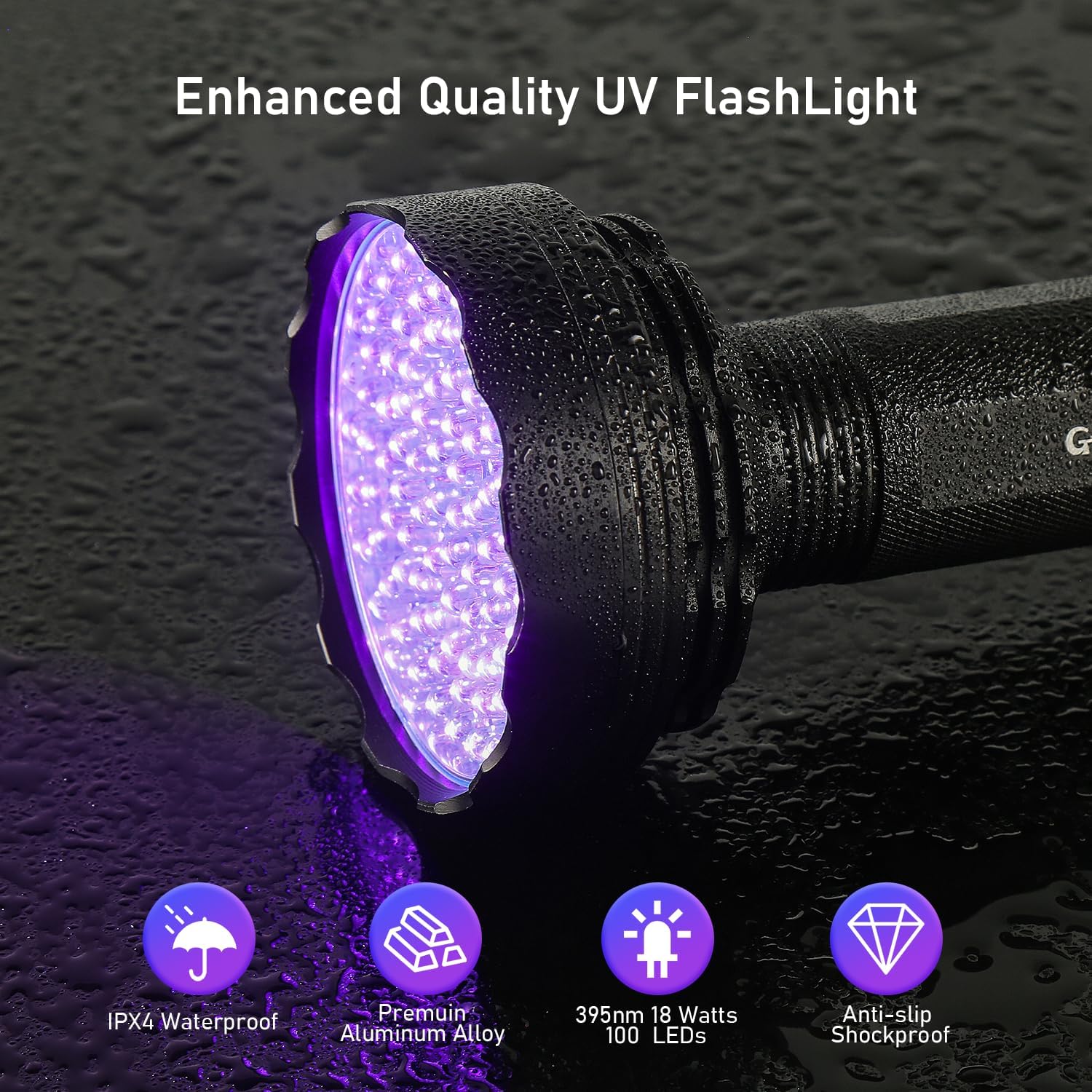UV flashlight black light, 100 LED black light flashlight for dog/cat pet detector, scorpions finder - view 2
