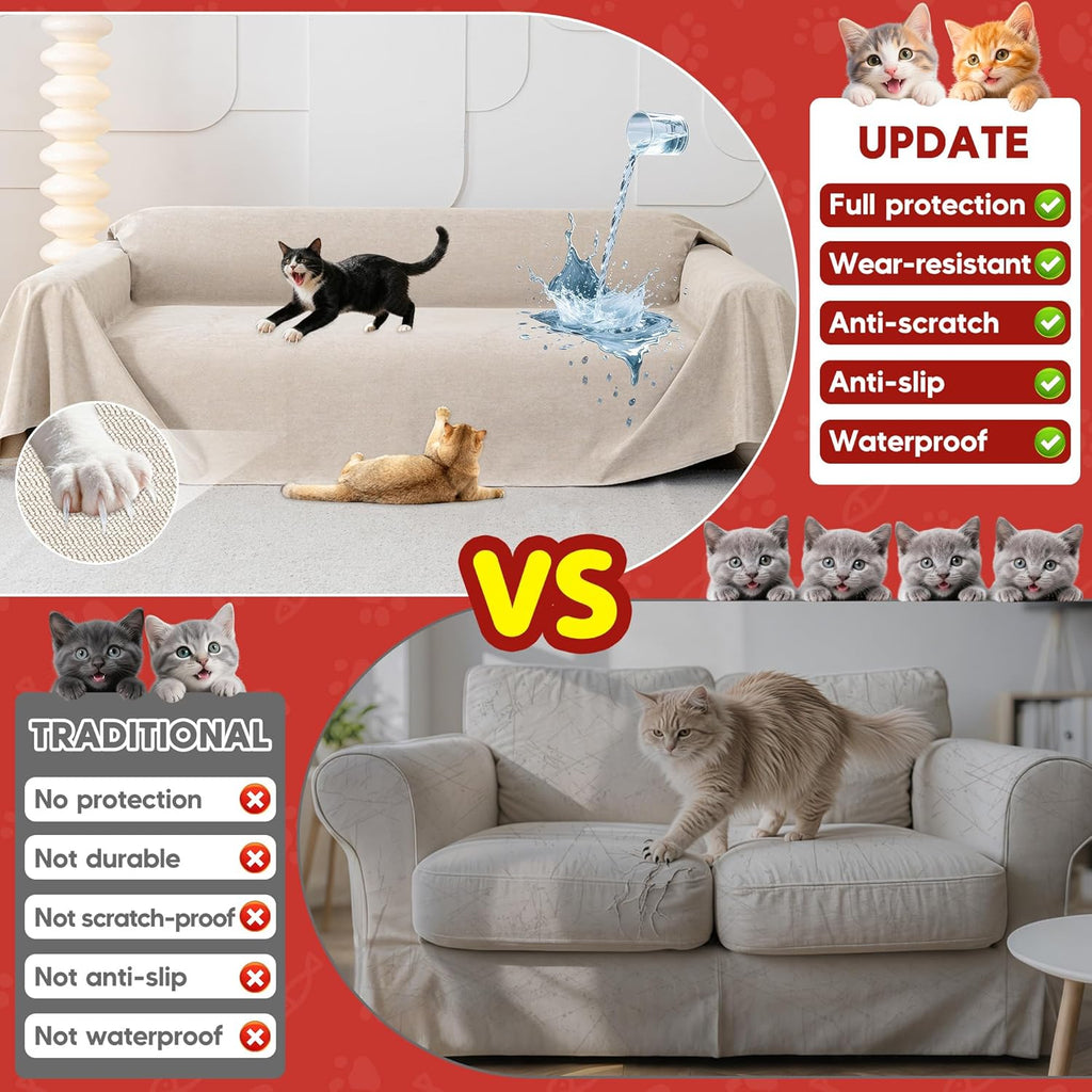 Cat Scratch Proof Furniture Protector Waterproof Sofa Cover 150"x71" | Pet-Friendly Couch Protector, Anti-Scratch & Anti-Slip Sofa Cover For Cats Dogs Kids, Machine Washable - view 7