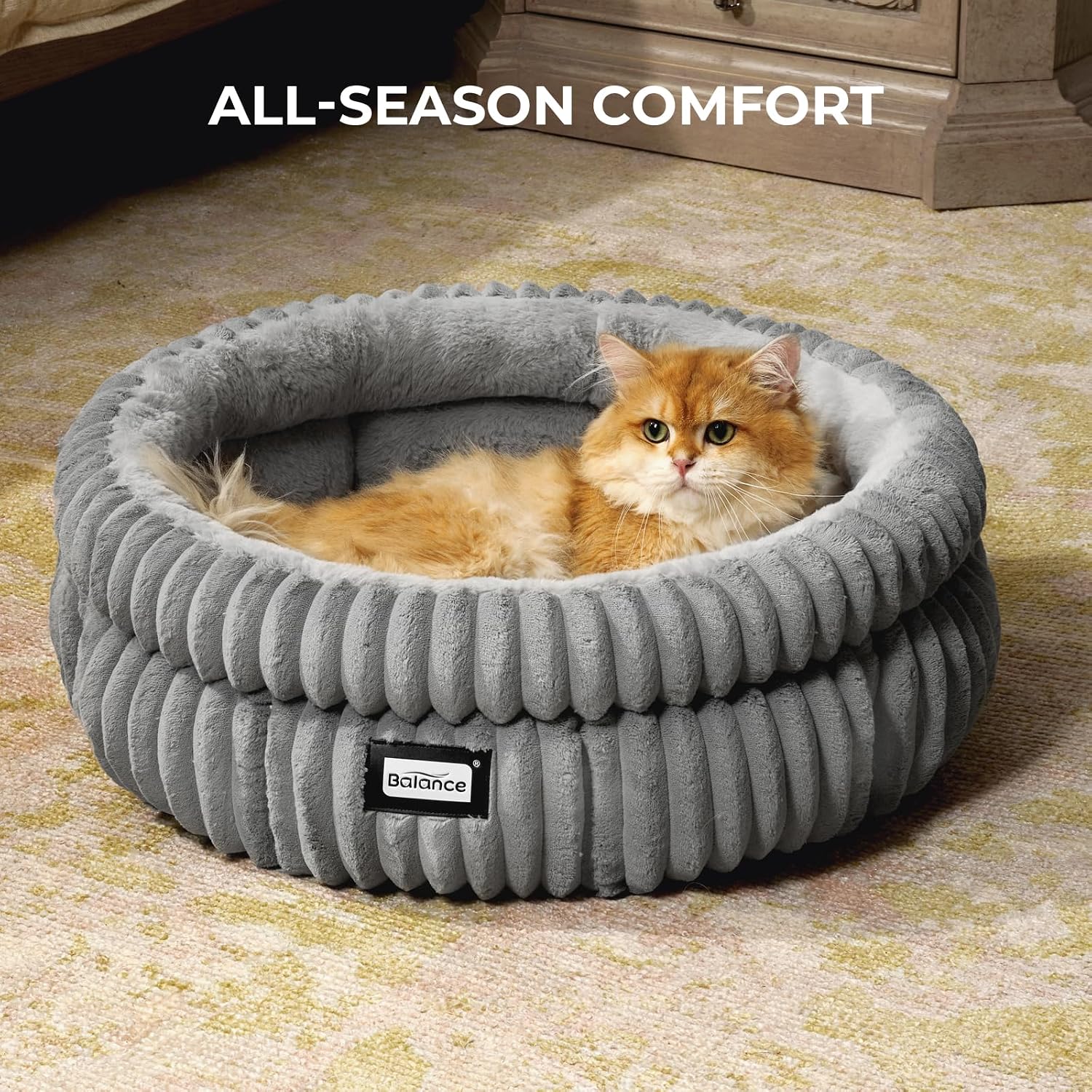 Cat Bed Kitten Bed, Washable Round Cat Beds for Indoor Cats, Super Soft Plush Faux Fur Pet Bed for Puppy and Kitten with Anti-Slip Bottom - view 4