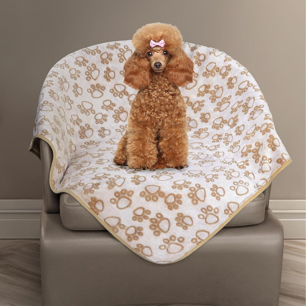 Small Beige Premium Soft Dog Blanket, with Flannel Beige Cute Paw Print, 24 * 32 inches, Cat Blanket Puppy Supplies Poodle‌ Dog Products Stuff Essentials