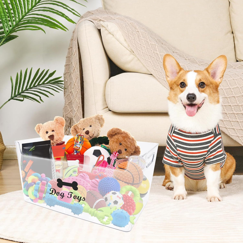 Dog Toy Basket with Handle - Clear Plastic Waterproof Dog Storage Organizer for Toys, Blankets, Leashes, Treats & Grooming Supplies - 1Pack - view 7