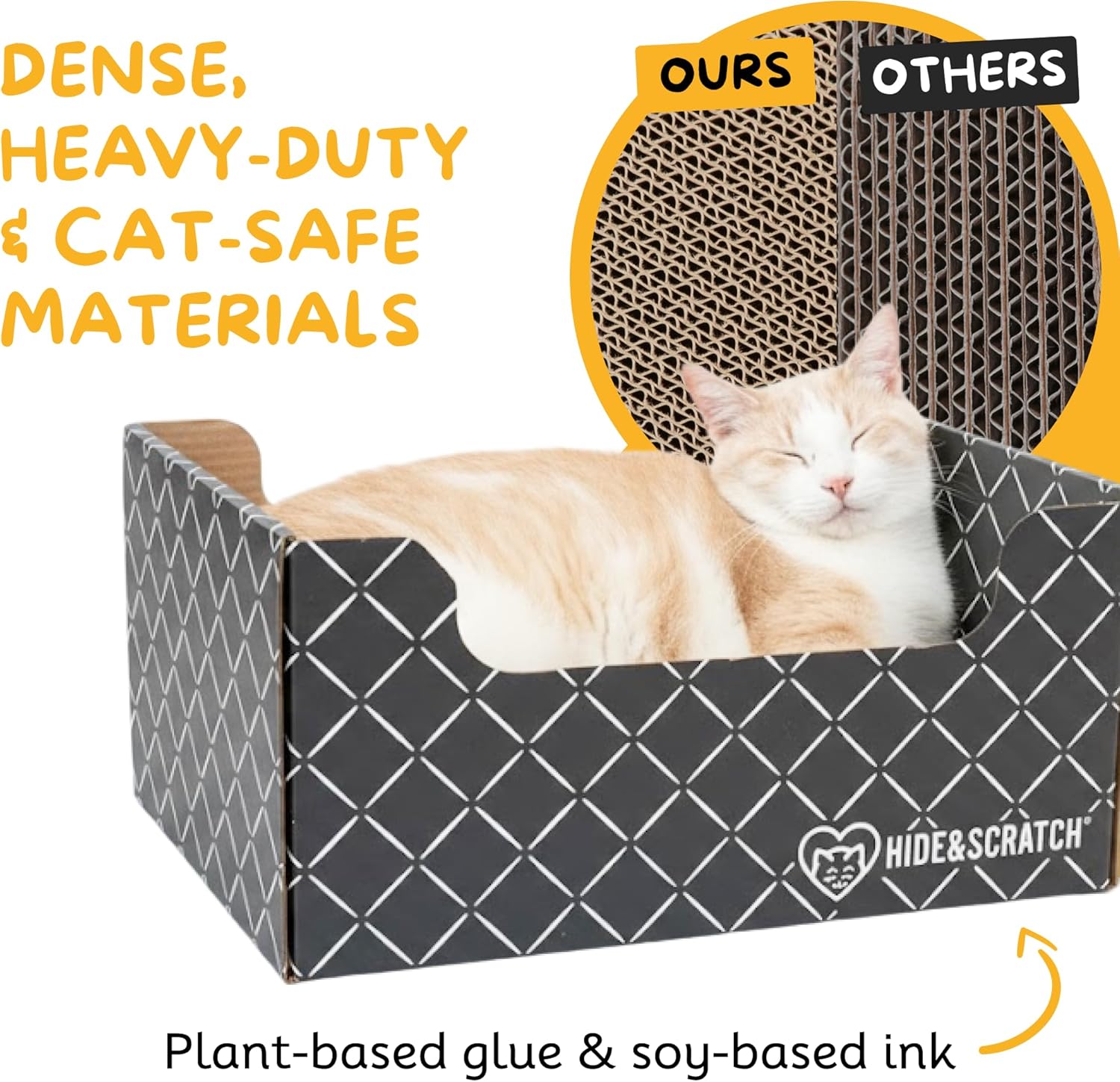 Cardboard Cat Scratcher Box & Bed - Dark Grey Diamond | Double-Sided Corrugated Pad for Indoor Cats | Refillable Scratching Board Toy for Play & Furniture Protection - view 5