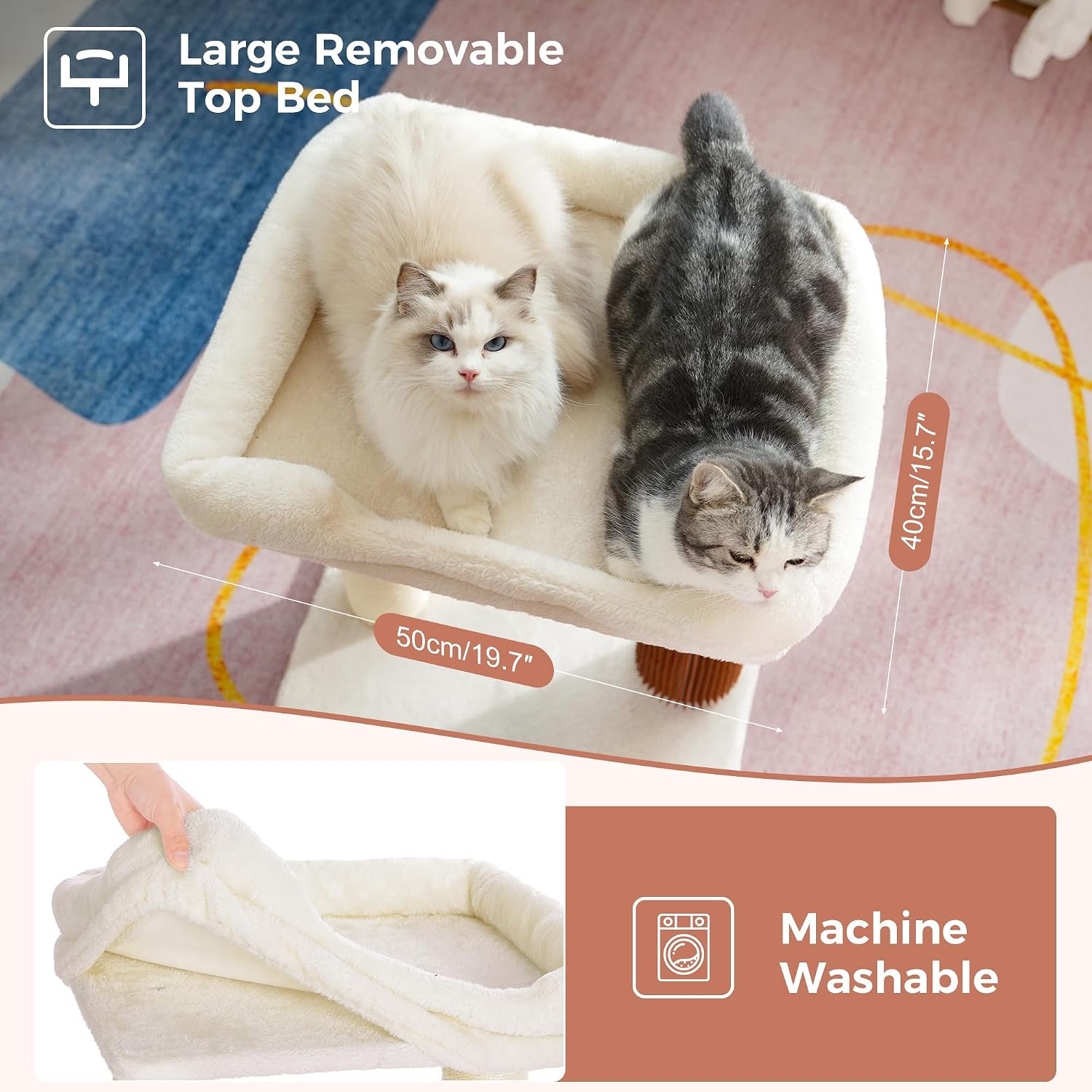 Cat tree tower for large cats cat scratching post with bed 20x16" | small cat tree with thick scratching post 4.5" dia, large raised bed 20x16", self groomer, toy ball for indoor & large cats - view 3
