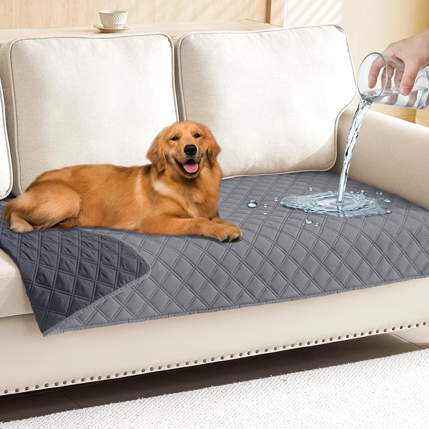 Waterproof Reversible Pet Couch Covers for Dogs | Pet Friendly, Soft Fabric, Washable Sofa Furniture Protector for Dogs Cat Kids, Checkered (30"x70", Grey/Dark Grey)