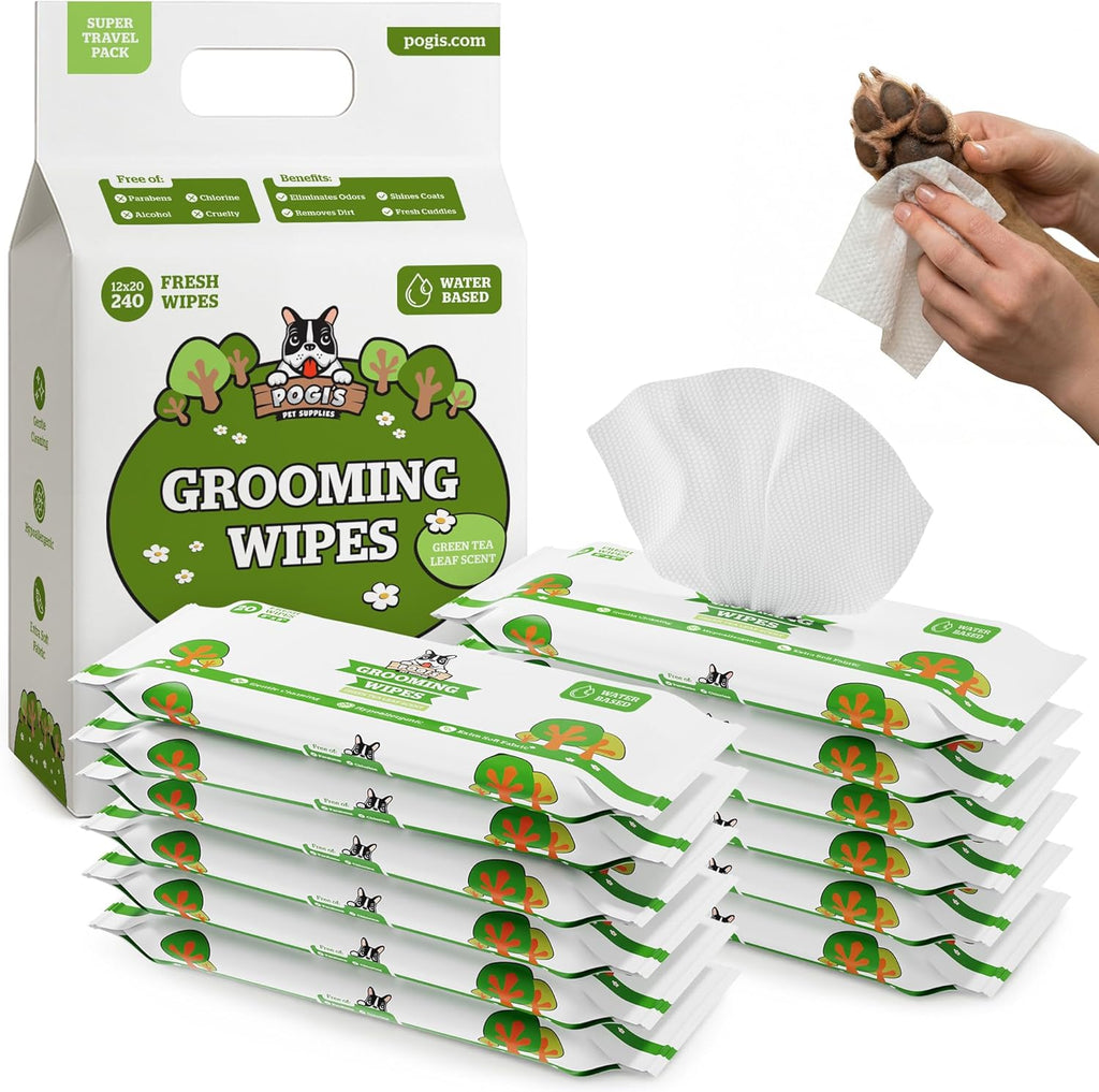 Dog wipes – hypoallergenic pet wipes for paws, body & butt – cleaning & hydrating, green tea scent, 240 count