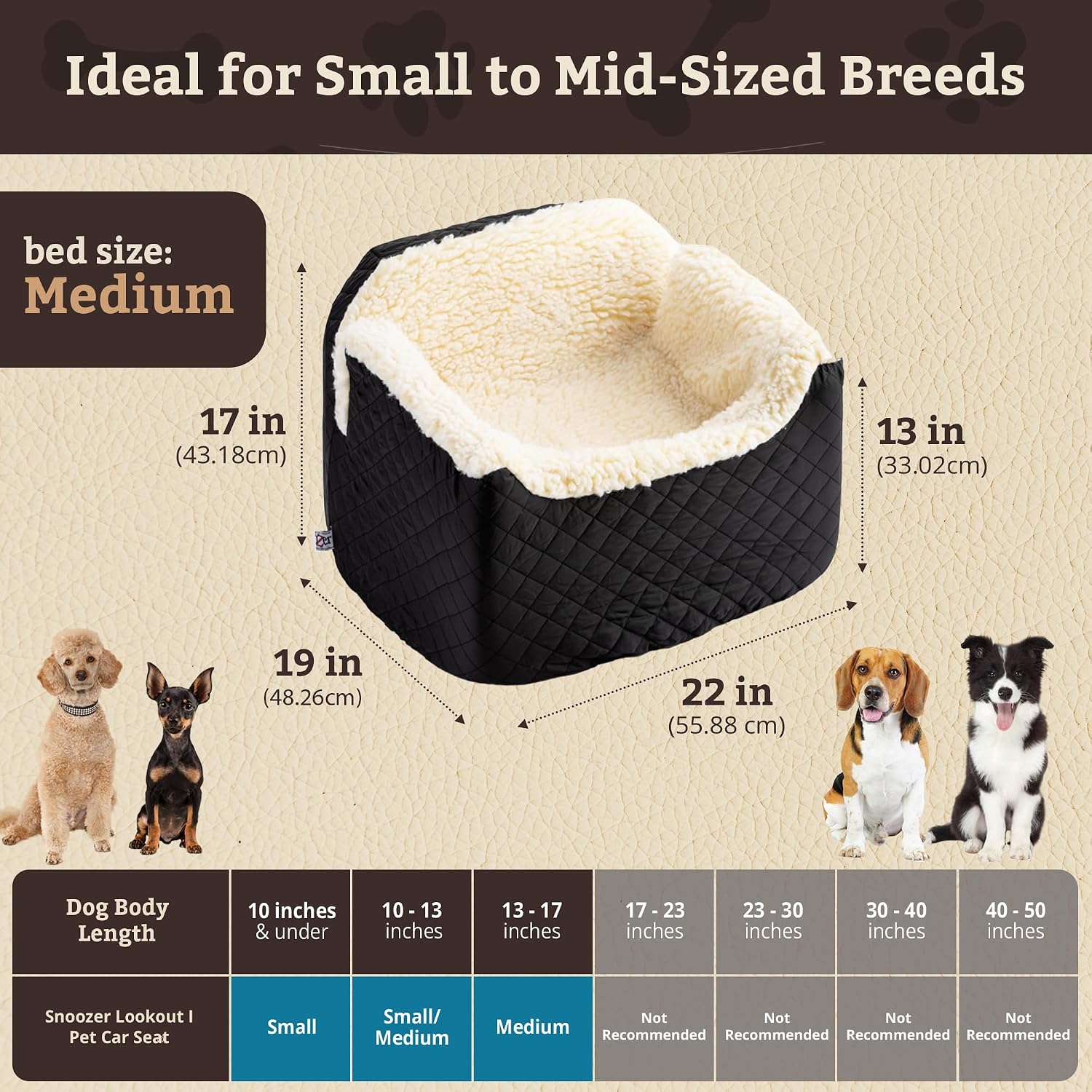 Lookout I Car Seat - Dog Car Seats for Small Dogs, Puppy Booster Bed for Small & Medium Sized Pets Up to 25 Lbs, Elevated, Washable - Medium, Black Quilted | Dog booster car seat, Elevated view helps alleviate travel sickness & fear, Removable washable co - view 3