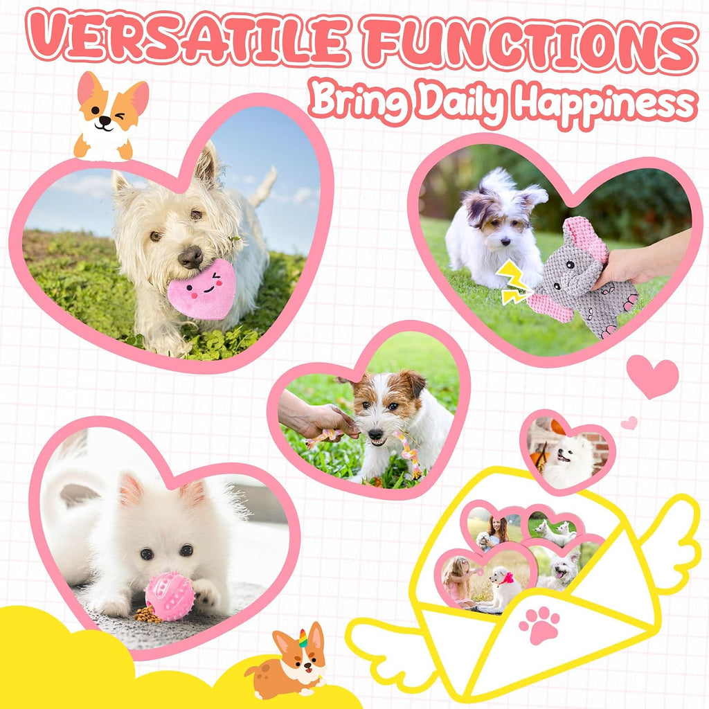 Pink Puppy Toys - 9 Pack Puppy Chew Toys for Teething, Enrichment Dog Toys for Small Dogs to Keep Them Busy, Squeaky Plush Toy for Boredom - view 6