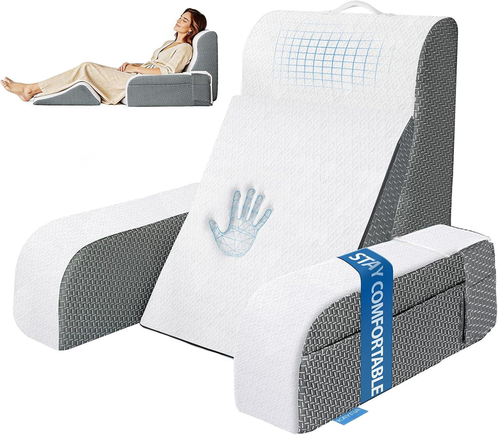 Reading Pillow, Gel Memory Foam Back Rest Pillow, 19", Ivory | 3 Storage Pockets, Dual-Use Back Leg Support Pillow, Detachable Armrests, Ideal for Reading, Gaming, Working on Bed & Couch - view 3