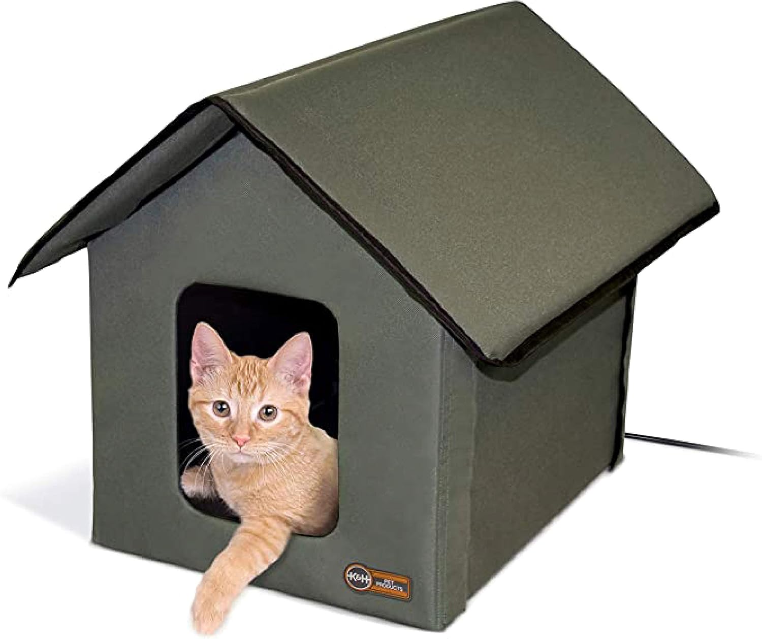 Heated Outdoor Cat House for Outside Pets in Winter, Weatherproof Outdoor House for Ferals, Insulated Kitty Shelter, 2 Doors, Waterproof Heated Cat Bed, Safety Listed - Olive/Olive