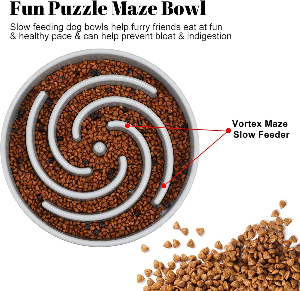 Slow feeder large dog bowls for large medium dog non slip maze puzzle bowl pet slower food feeding dishes interactive bloat stop dog bowl preventing choking healthy dog bowl, light gray - view 2