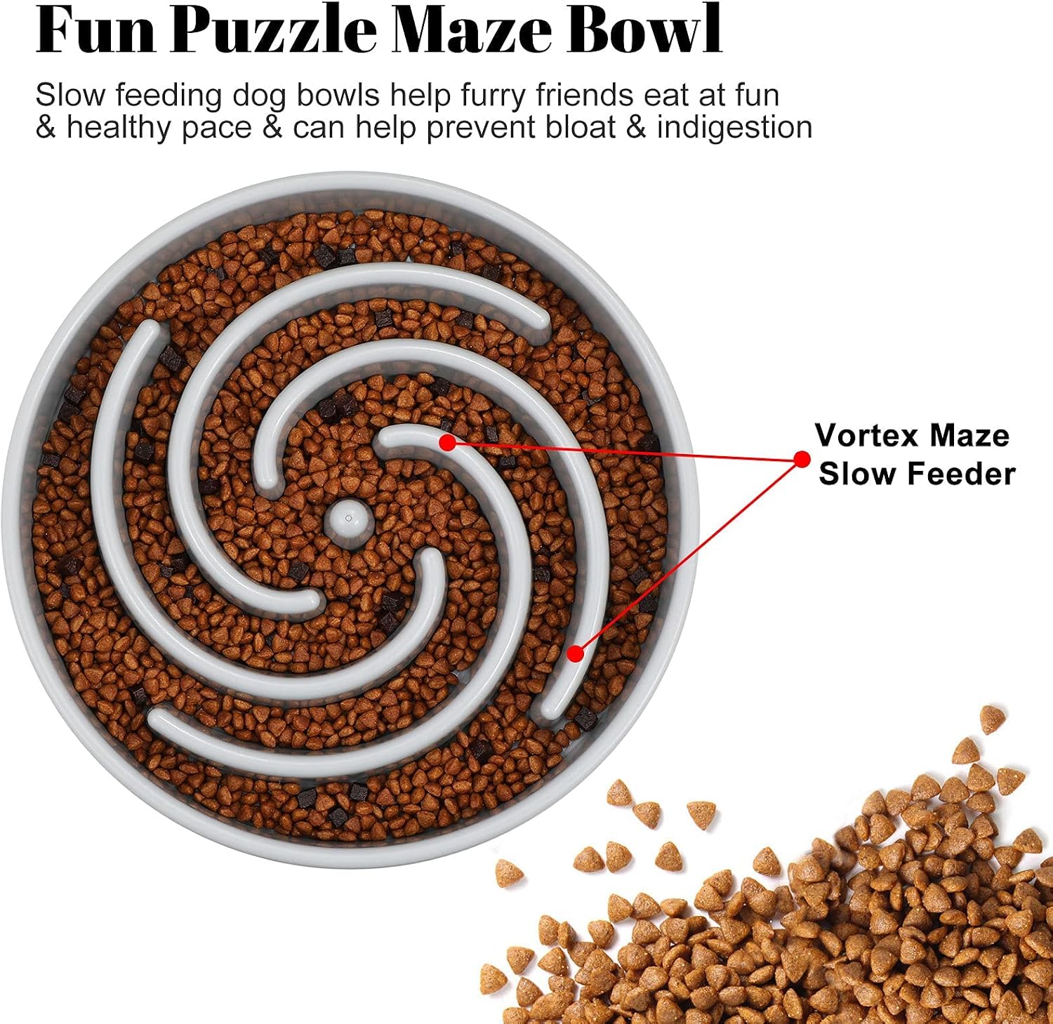 Slow feeder large dog bowls for large medium dog non slip maze puzzle bowl pet slower food feeding dishes interactive bloat stop dog bowl preventing choking healthy dog bowl, light gray - view 2
