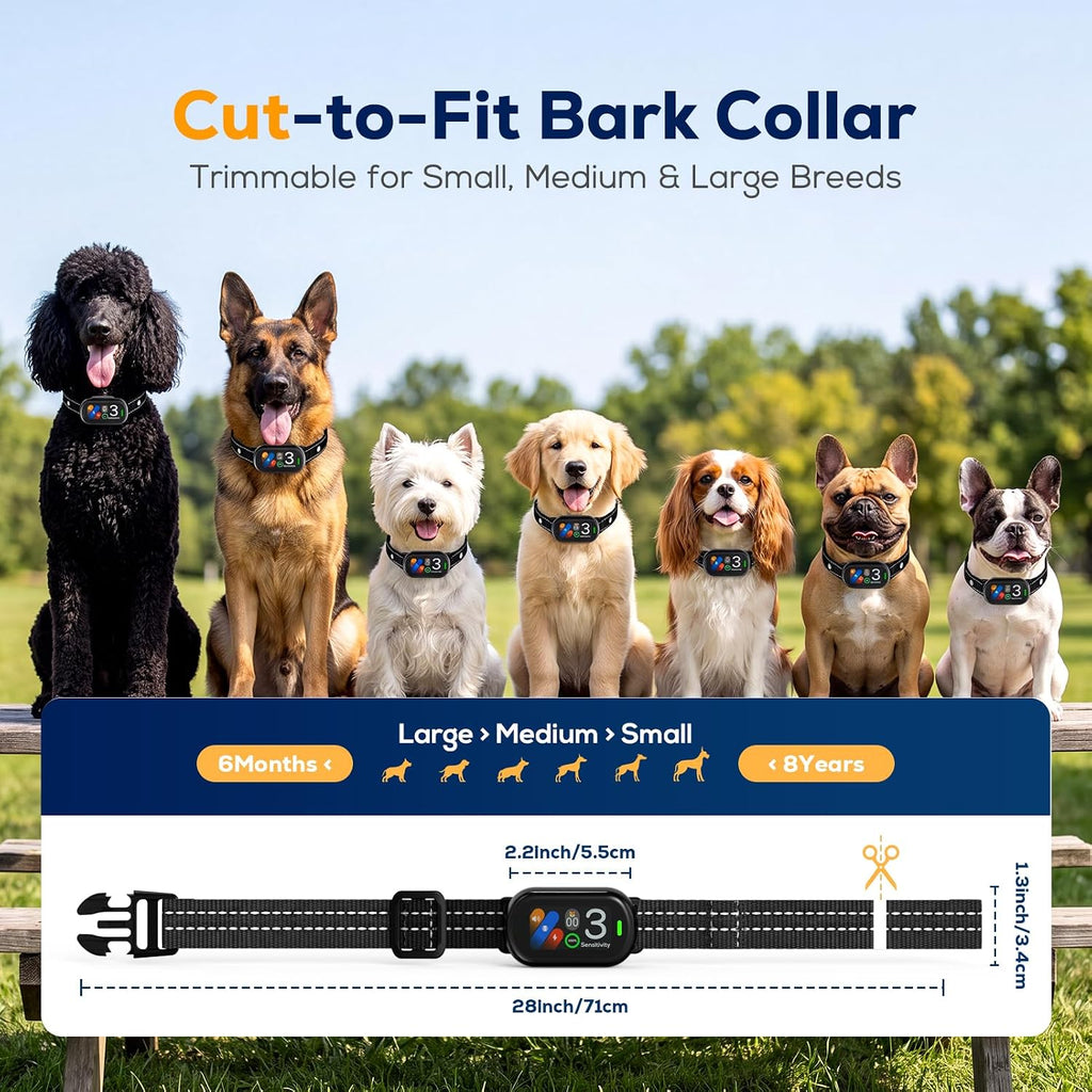 Dog Bark Collar for Large Medium Small Dogs, Smart Anti Bark Collar with Beep & Vibration, 5 Training Modes, 5 Adjustable Sensitivity, IP67 Waterproof, Rechargeable Barking Collar, 300mAh Battery - view 3