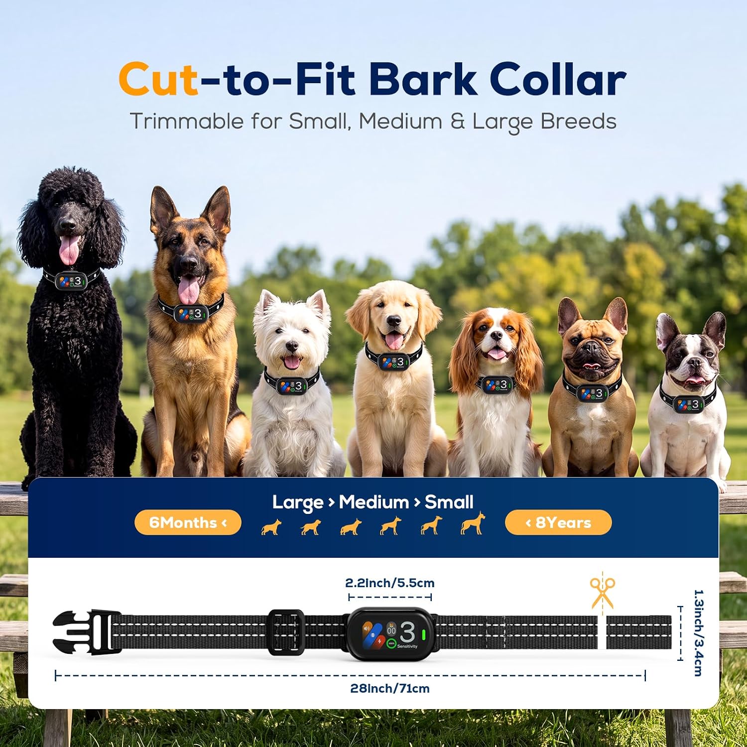 Dog Bark Collar for Large Medium Small Dogs, Smart Anti Bark Collar with Beep & Vibration, 5 Training Modes, 5 Adjustable Sensitivity, IP67 Waterproof, Rechargeable Barking Collar, 300mAh Battery - view 3