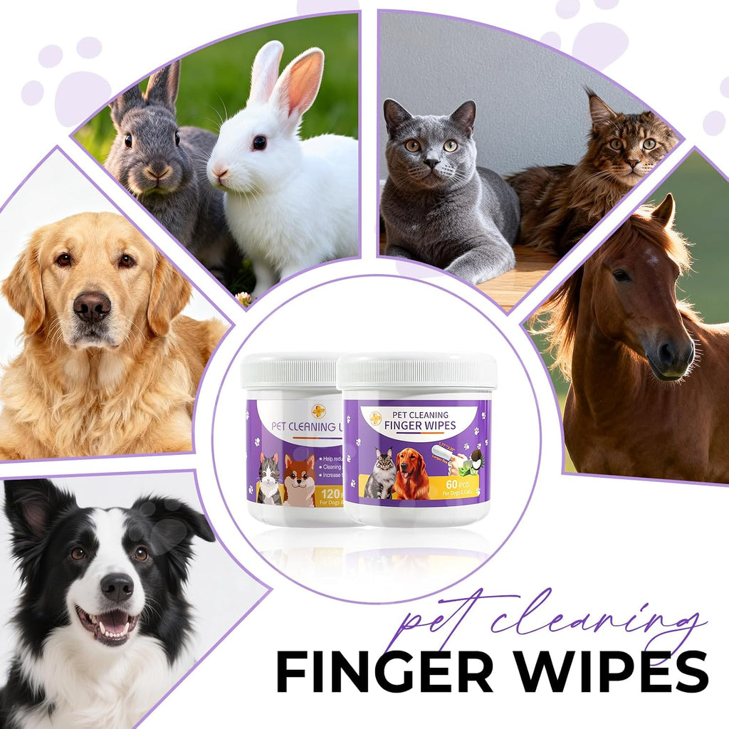 Pet Wipes Set for Dogs & Cats, Dental Finger Wipes & Eye Pads for Cleaning | Daily Pet Grooming Wipes Kit Pet Teeth Cleaning Dog Dental Care - view 7