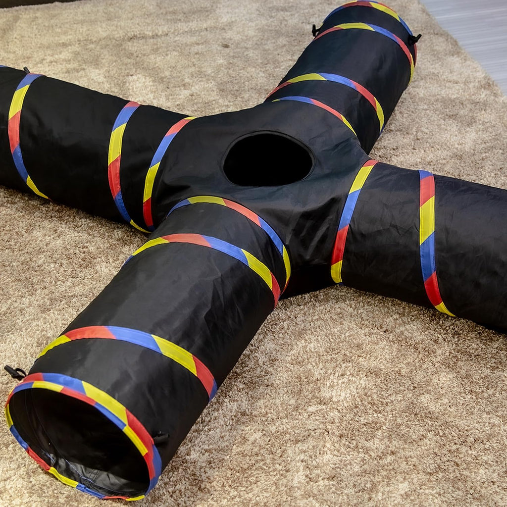 4 Way Large Cat Tunnels for Indoor Cats - 10" Diameter & 47" Long Play Tunnel Toy - Cat Tube with Play Ball & Mouse Toy - Interactive Peephole (Black) - view 8