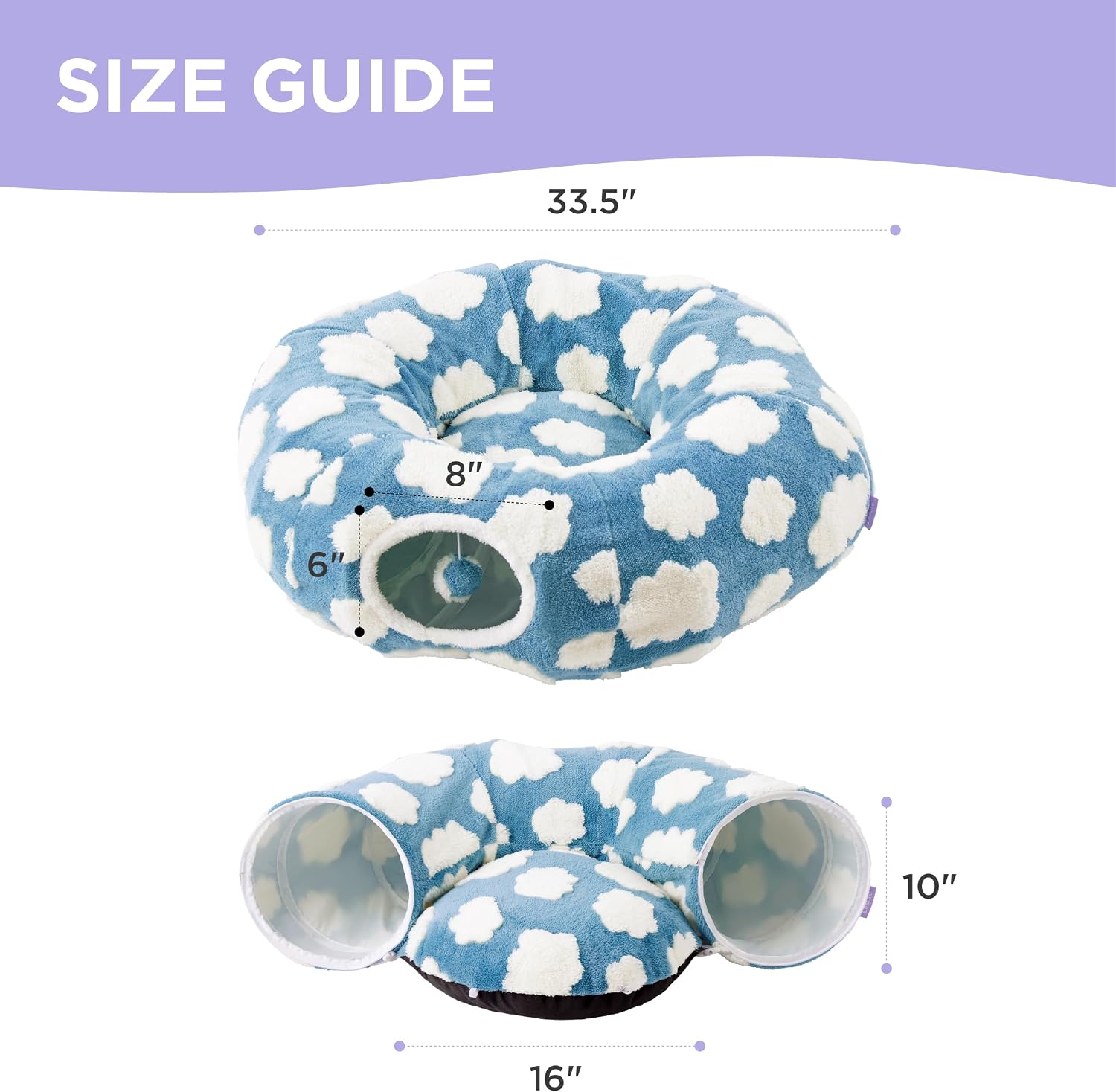 Donut cute jacquard cat tunnel bed kitten toys for puppy bunny | 33.5x33.5x10in, round cat bed tube for indoor cats rabbit dog, pet peekaboo cave toy, spiral hideaway, washable cushion, blue - view 5