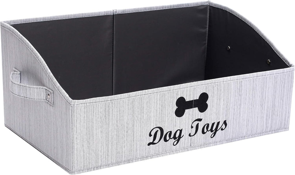 Linen-cotton blend dog toy basket and dog toy box, dog toy basket storage - Perfect for organizing pet toys, blankets, leashes, chew toys - Bone Paw - view 3