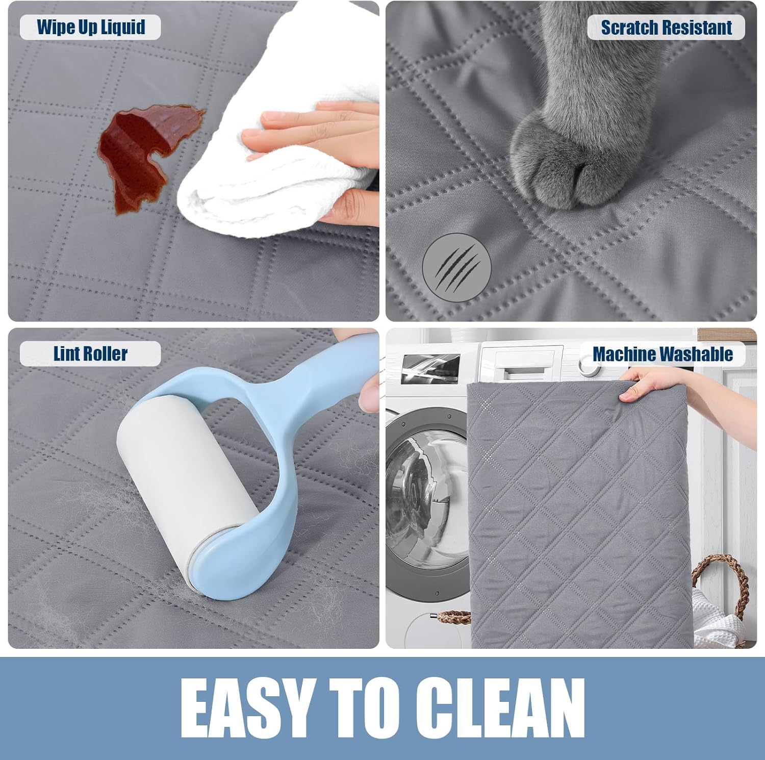 Waterproof Reversible Pet Couch Covers for Dogs | Pet Friendly, Soft Fabric, Washable Sofa Furniture Protector for Dogs Cat Kids, Checkered (30"x70", Grey/Dark Grey) - view 5