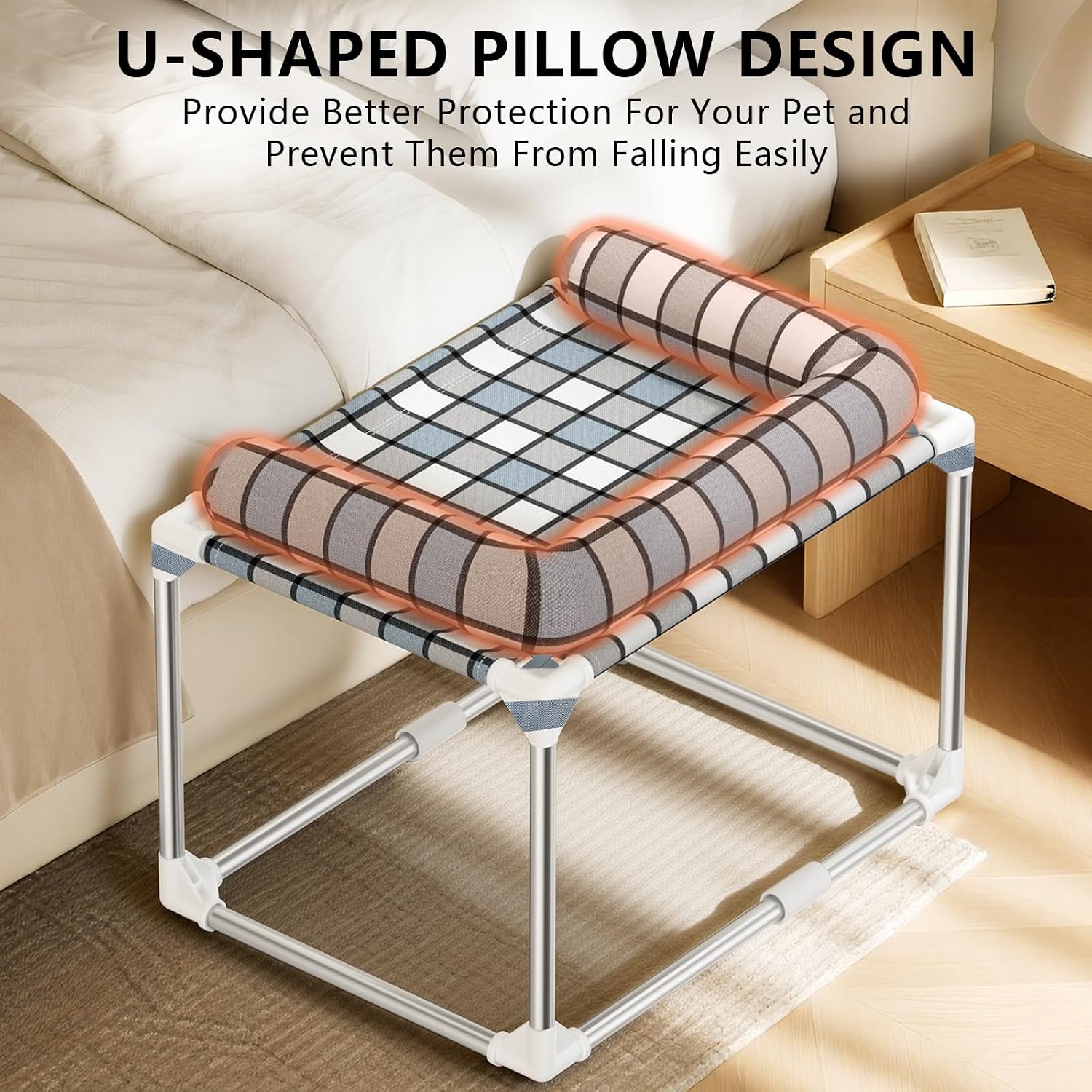 Bedside Cosleeper Dog Bed with Bloster, Height Elevated Pillow Bed Dog | Extension Attached to Human Bed for Dog Cat, Window Perch Bedside Lounge Elevated, Stainless Steel, Anti-Slip Feet - view 2