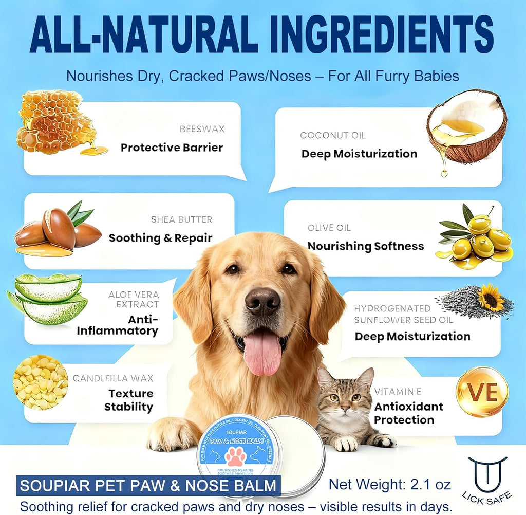 Vet-Approved Dog Paw Balm & Nose Butter 2.1oz - Lick-Safe All-Natural Moisturizer with Coconut Oil, Nourishes Dry Paws & Noses, Protects Against Hot Pavement & Winter Cold for Dogs, Cats & Horses - view 6