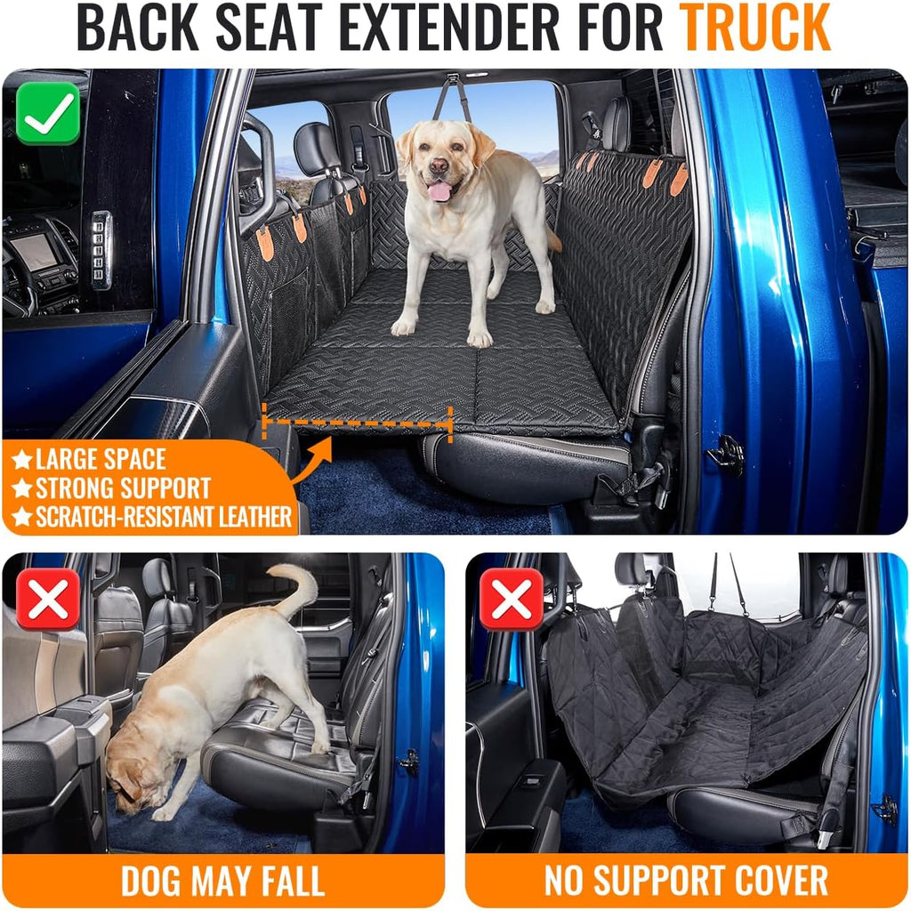 Dog Car Seat Cover for Back Seat,Seat Extender for Full Size Truck | Hard Bottom Dog Hammock,Waterproof,Scratch Resistant Leather,Strong Support,More Rest Space,Truck Back Seat Protector,Black - view 6