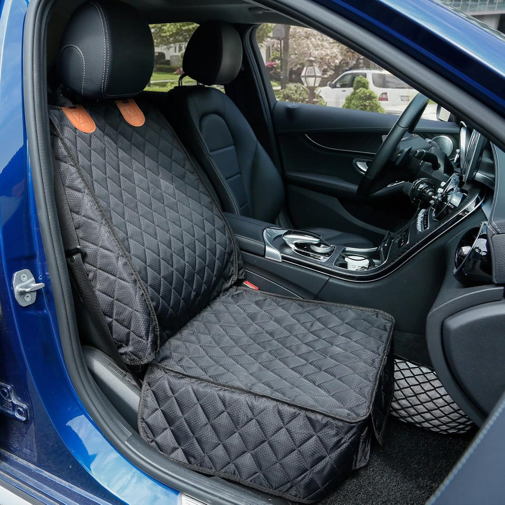 2 pack pet car seat cover for front seat, captain chair seat cover | waterproof pet seat protector, full protection with side flaps, non-slip, large front storage pocket, fits cars/trucks/SUVs - view 2