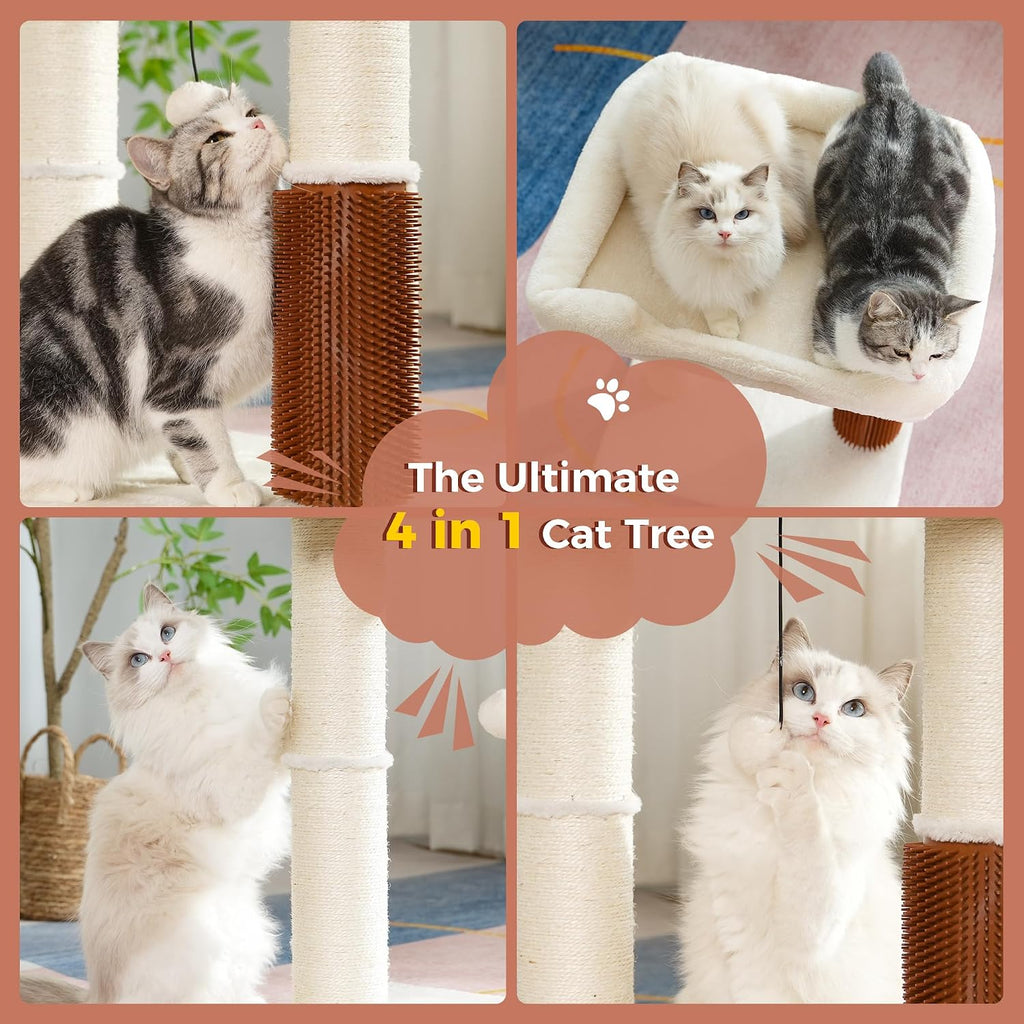 Cat tree tower for large cats cat scratching post with bed 20x16" | small cat tree with thick scratching post 4.5" dia, large raised bed 20x16", self groomer, toy ball for indoor & large cats - view 4