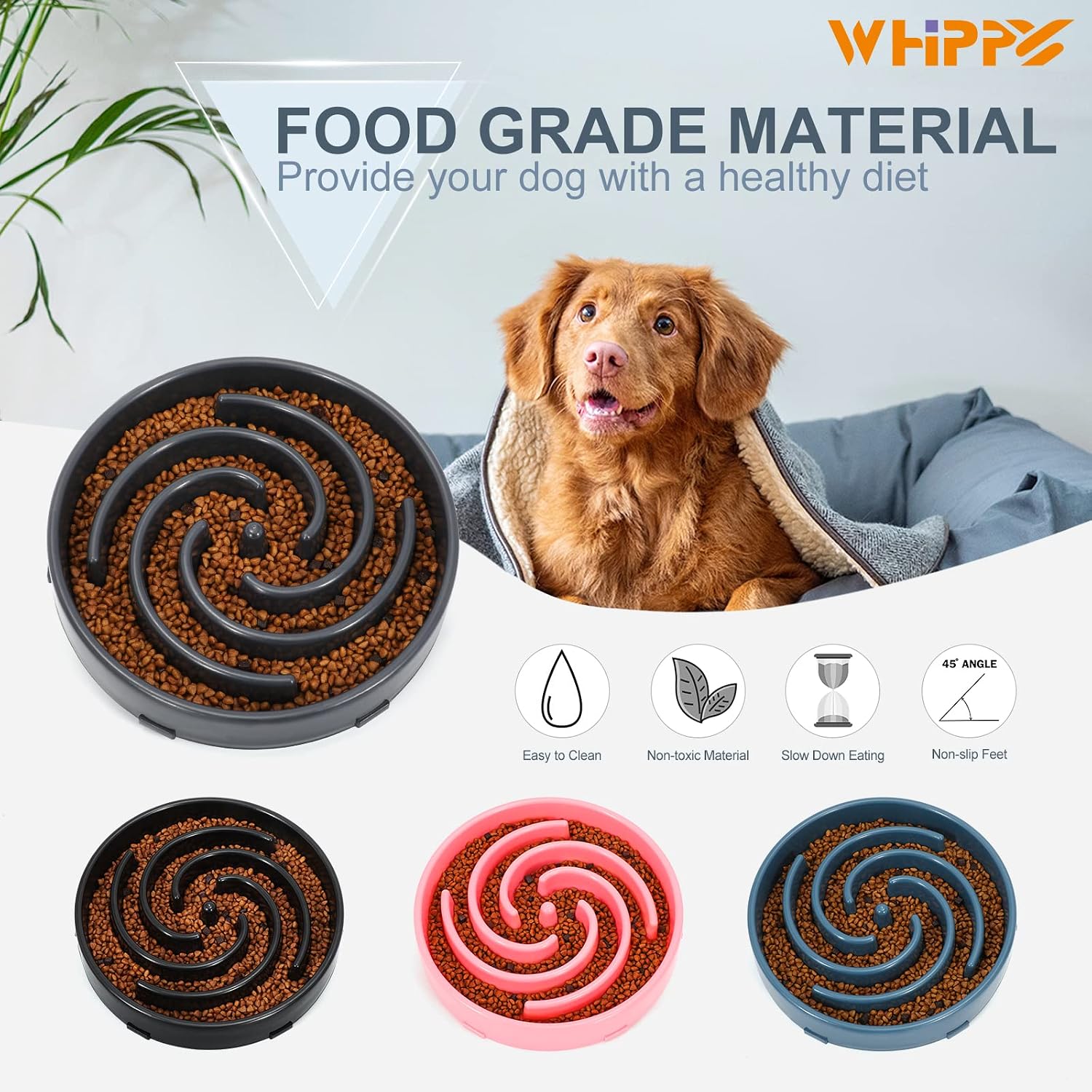 Slow feeder dog bowls for large medium dog non slip maze puzzle bowl pet slower food feeding dishes interactive bloat stop preventing choking healthy dog bowl, black - view 3