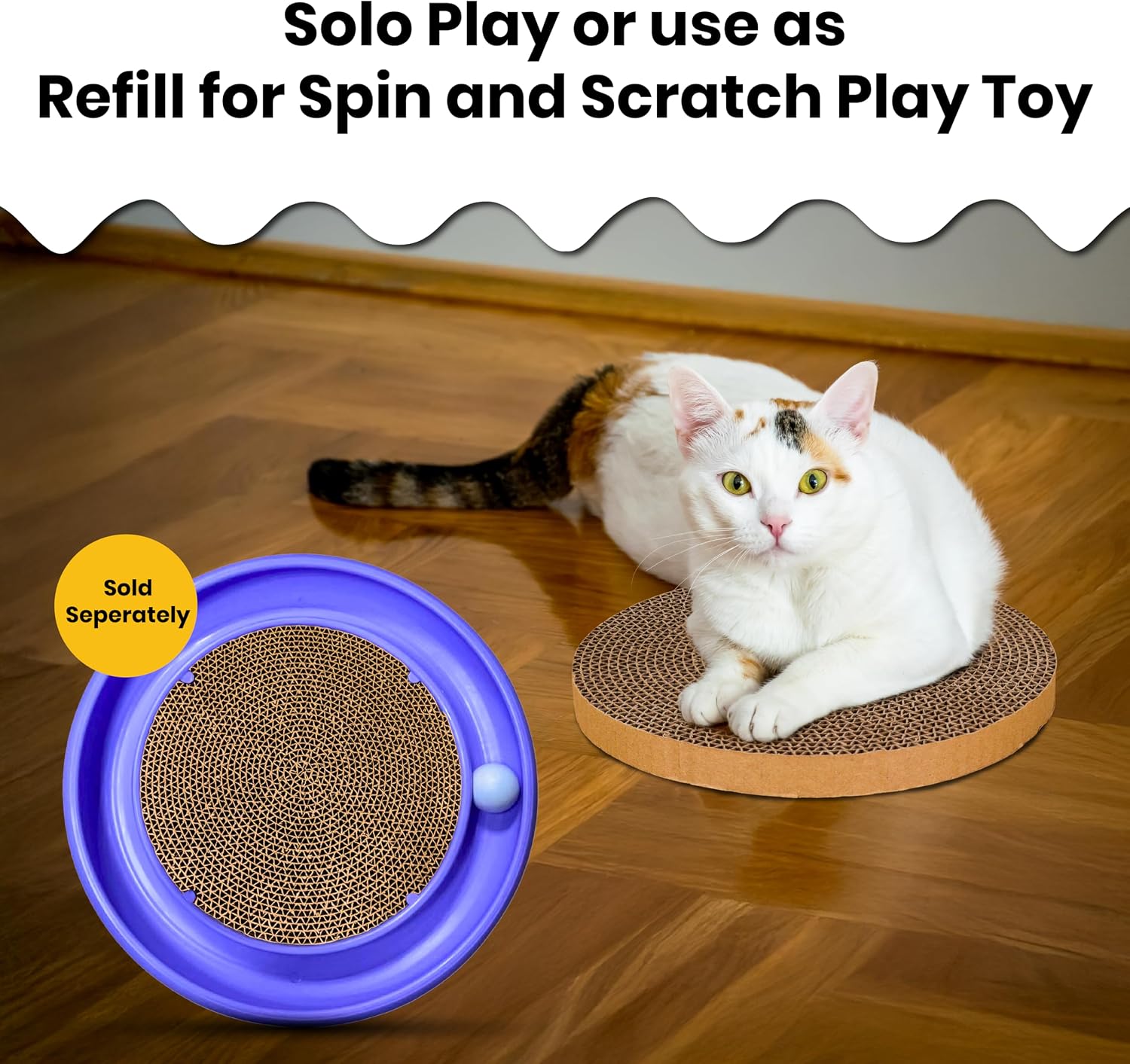 Scratch and spin cat scratcher replacement pads for active play, natural recycled corrugated cardboard, supports pet behaviors, relieves stress - 5 count - view 7