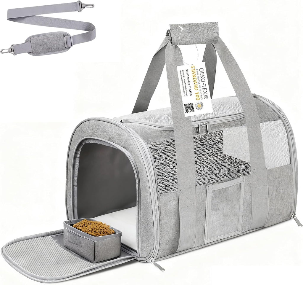 Cat carrier pet dog carrier airline approved for puppy cat carrier under 15 lbs, collapsible soft sided airline approved cat carriers, grey