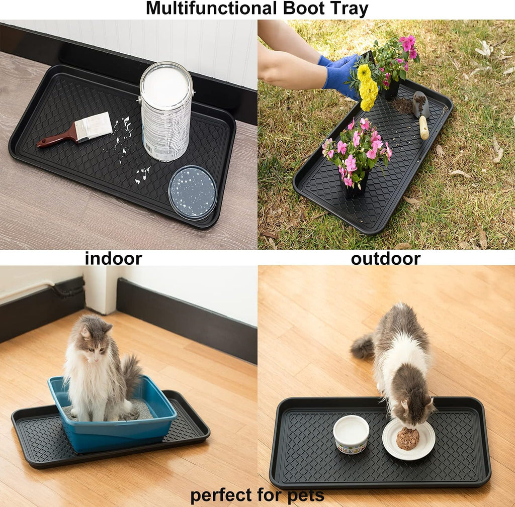 Multi-Purpose Boot Trays, 2 Pack, 30" x 15" x 1.2", Black | All Weather Heavy Duty Shoe Trays & Mat for entryway, Indoor and Outdoor, Waterproof Pet Feeding Mat - view 4