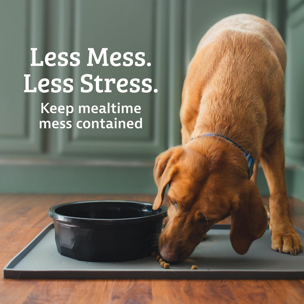 Rectangular Silicone Pet Feeding Tray - Raised-Edge Waterproof Dog Bowl Mat - Flexible Silicone Tray - Easy-Clean Cat Food Mat - Small, 18 x 11 in, Gray - view 2
