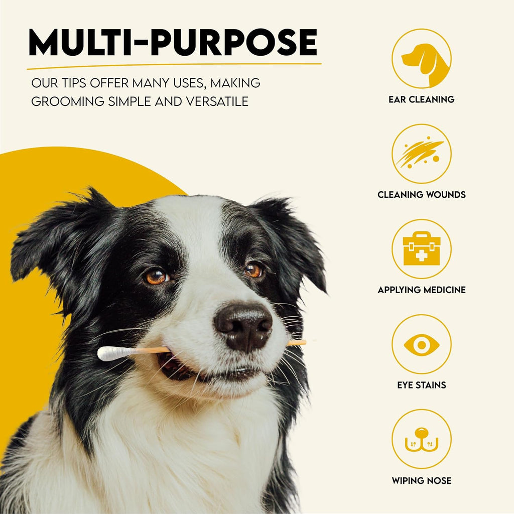 6-Inch Long Cotton Tips for Cleaning Dogs' Ears | Extra-Long Cotton Swabs for Dog Ear Cleaning | Eco-Friendly Dog Ear Swabs & Pads | Organic Bamboo & Cotton | 100-Pack - view 2