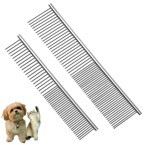 2PCS 6.4"&7.5" Stainless Steel Pet Deshedding Brush & Grooming Comb | Rustproof Stainless Steel, Remove Loose Fur & Tangles, Gentle on Skin, For Dogs Cats All Hair Types, Easy Clean Grooming Tool
