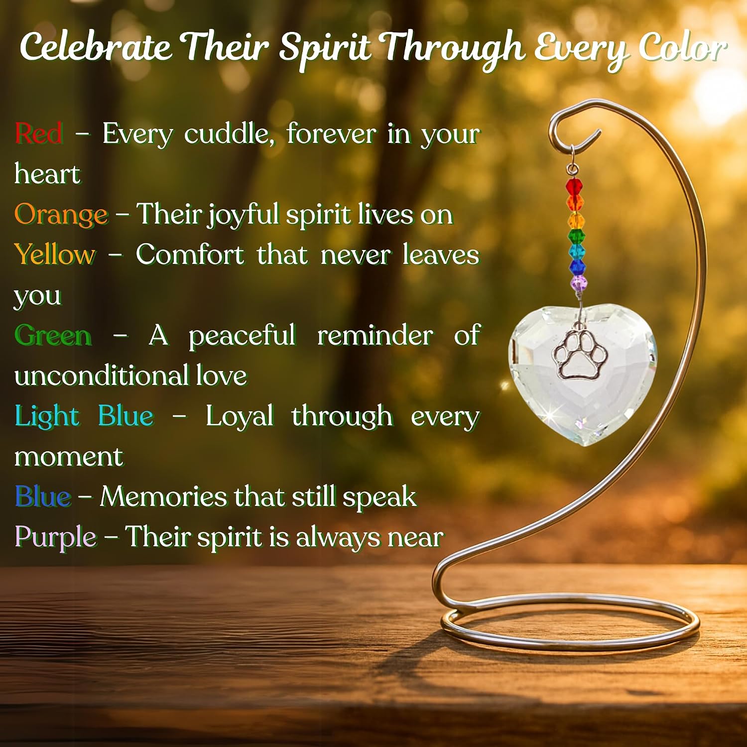Dog Memorial Gifts for Loss of Dog Crystal Heart & Paw Suncatcher | Rainbow bridge dog memorial gifts, pet memorial gifts for dogs, loss of dog sympathy gift - view 5
