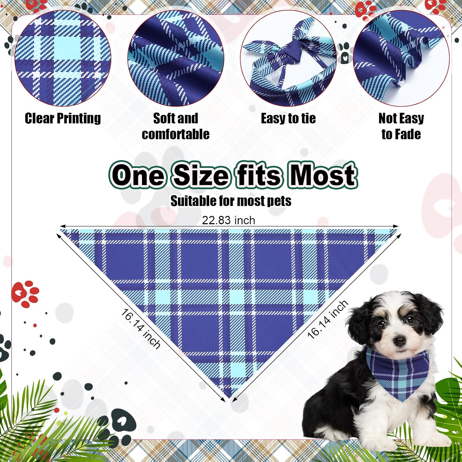 180 Pcs Plaid Dog Bandanas Bulk, Plaid Colorful Triangle Dog Scarf Bibs Adjustable Pet Kerchiefs for Medium Large Dogs Cats, Spring Summer Grooming Costume Party Accessories Decor - view 2