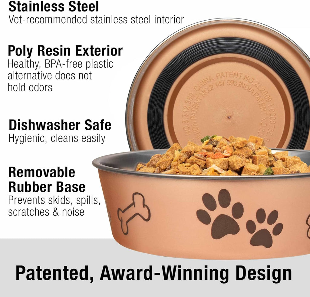 Bella Dog Bowls- Stainless Steel Dog & Cat Bowls - Spill Proof Dog Food Bowl, Cat Bowl, Puppy Essentials & Pet Supplies Great for Home & Travel (X-Large 65-100lbs, Champagne) - view 2